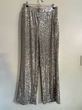 Cable & Gauge Silver Sequin Wide-Leg Trousers